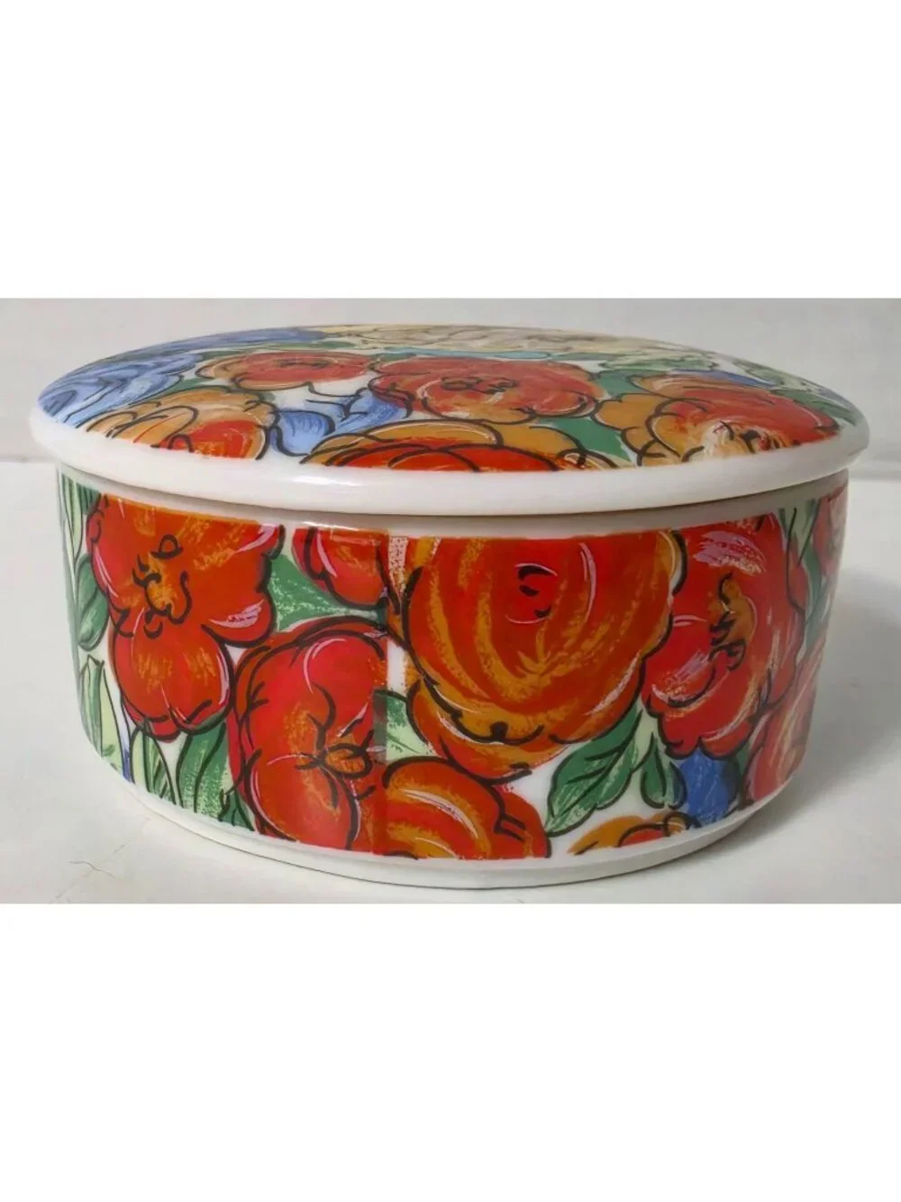 Vintage Floral Ceramic Trinket Box Lidded Dish Made in Taiwan 3